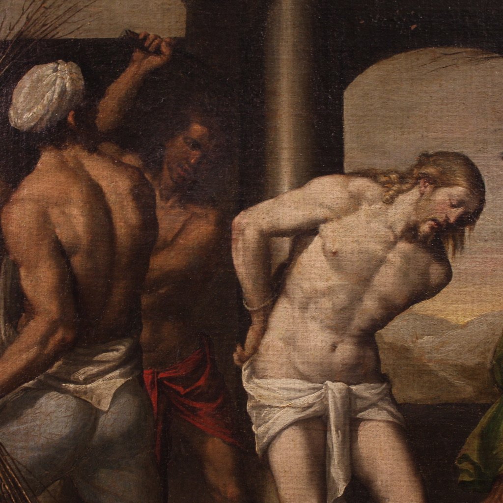 17th Century Italian Painting, Flagellation Of Christ-photo-4