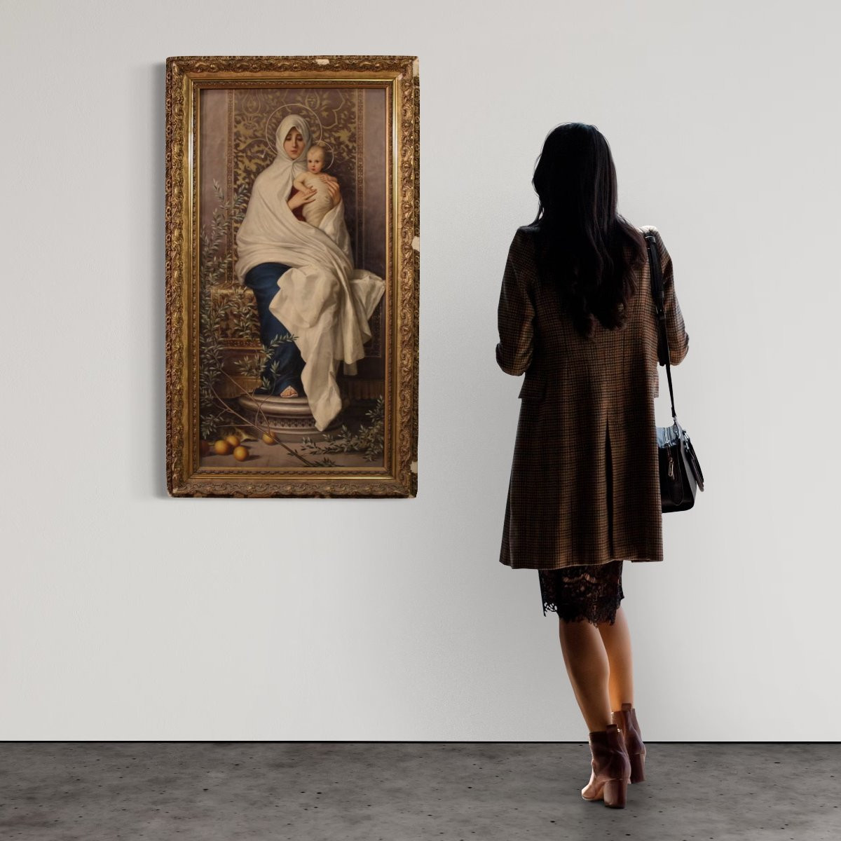 Grand tableau italien du 19ème siècle, Notre-Dame des Oliviers-photo-3