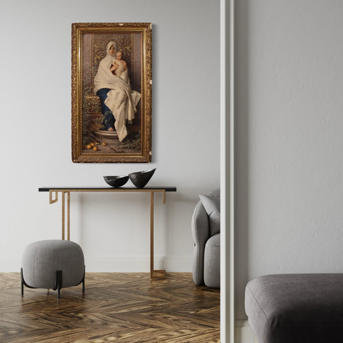 Grand tableau italien du 19ème siècle, Notre-Dame des Oliviers-photo-3