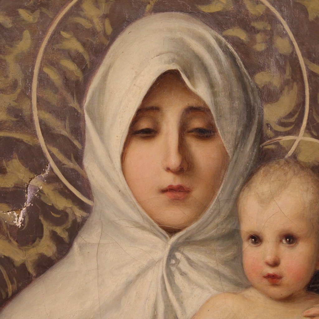 Grand tableau italien du 19ème siècle, Notre-Dame des Oliviers-photo-8