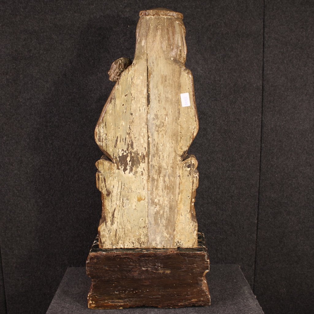 Sculpture antique en bois du 15ème siècle, Vierge à l'Enfant-photo-2
