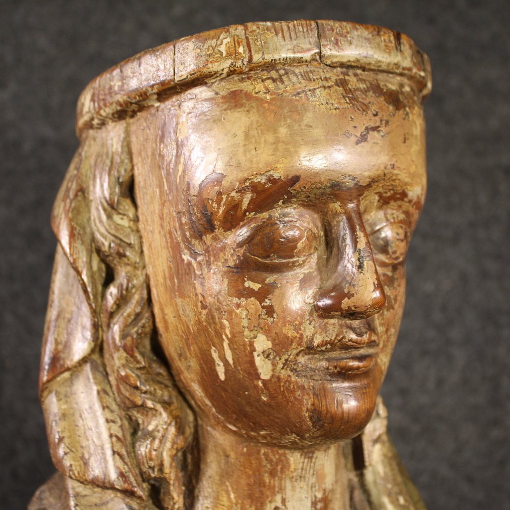 Sculpture antique en bois du 15ème siècle, Vierge à l'Enfant-photo-6