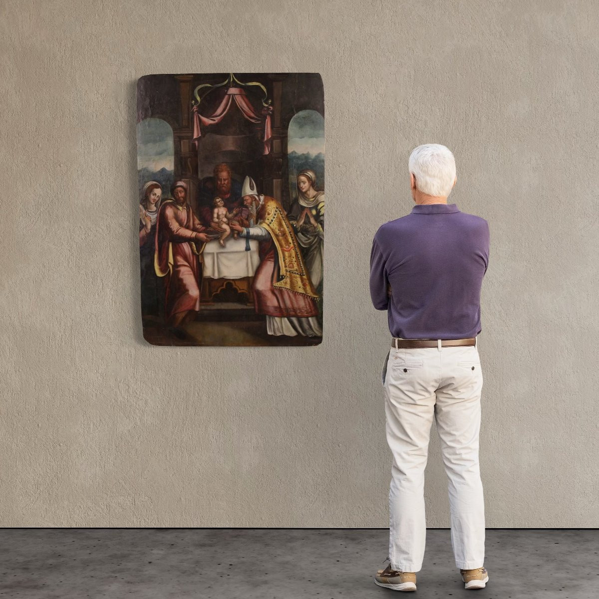 Grande peinture italienne sur panneau du 16ème siècle, La Circoncision de Jésus-photo-3