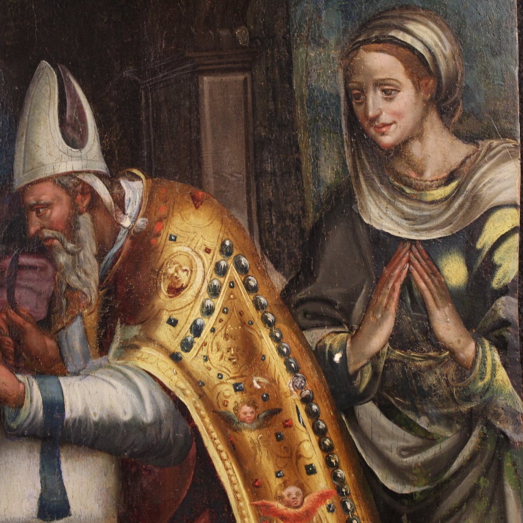 Grande peinture italienne sur panneau du 16ème siècle, La Circoncision de Jésus-photo-3