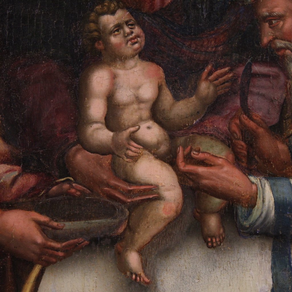 Grande peinture italienne sur panneau du 16ème siècle, La Circoncision de Jésus-photo-5