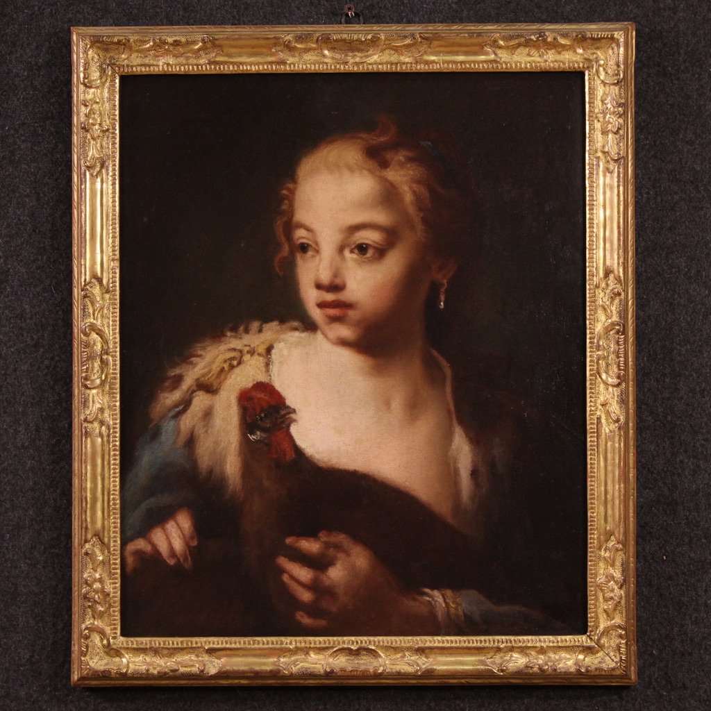 Peinture ancienne portrait de jeune fille du 18ème siècle-photo-2