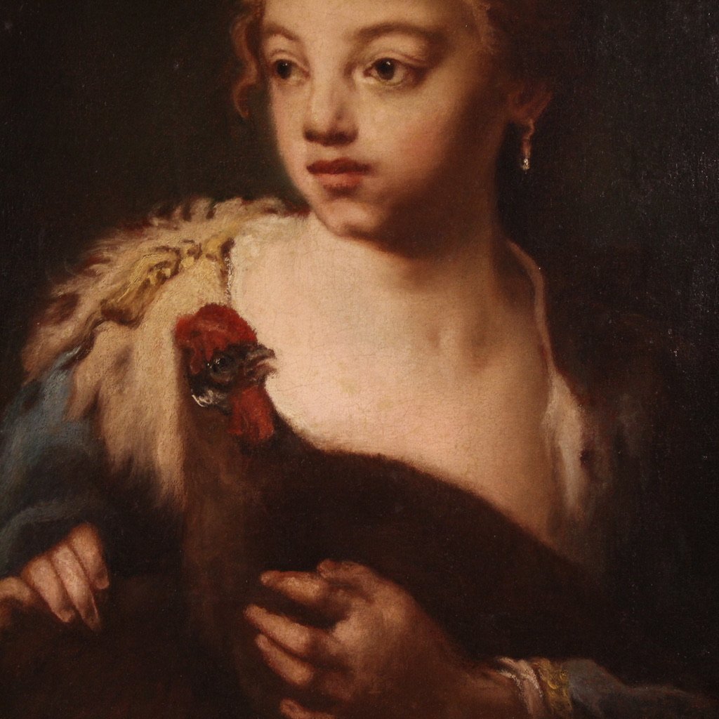 Peinture ancienne portrait de jeune fille du 18ème siècle-photo-4