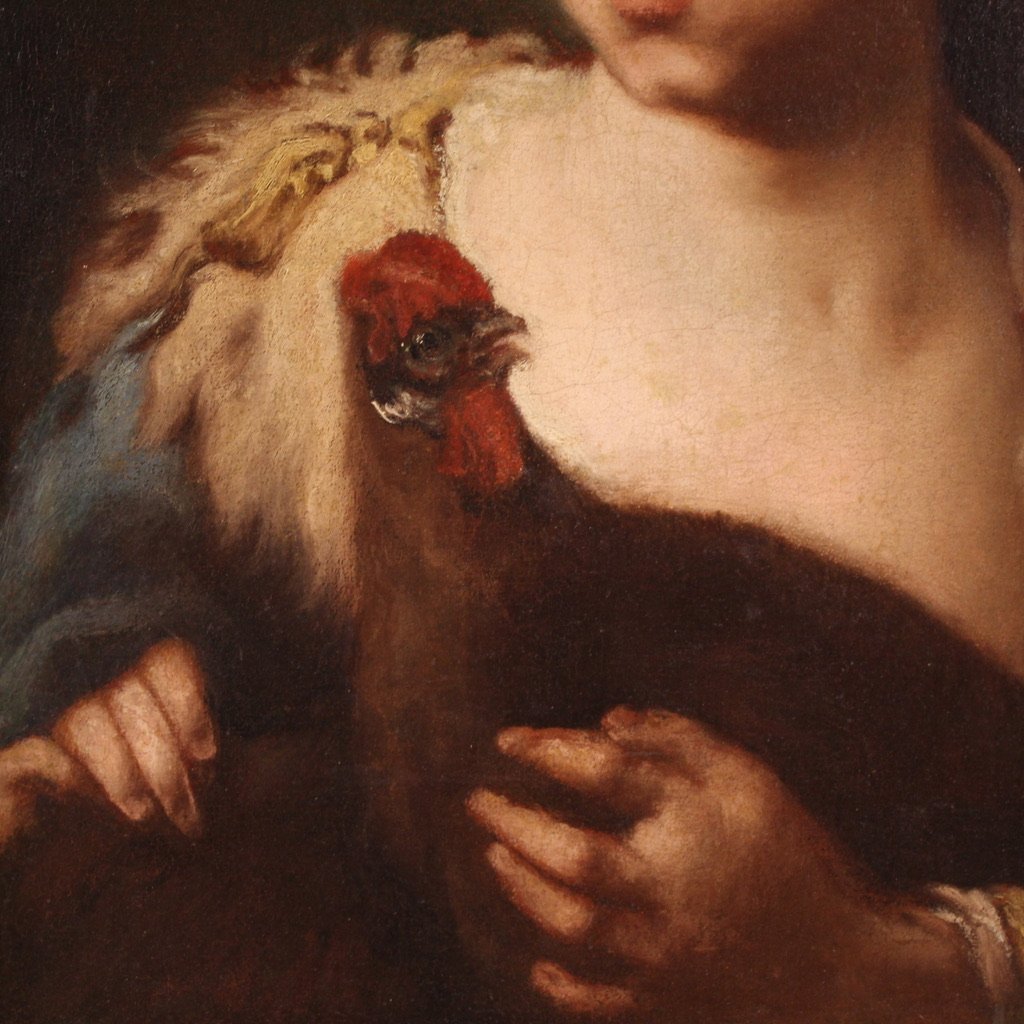 Peinture ancienne portrait de jeune fille du 18ème siècle-photo-4