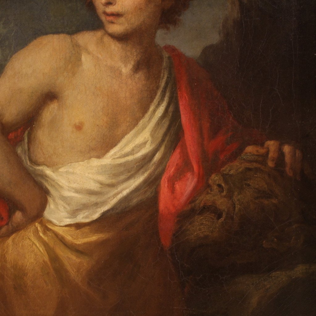 Peinture italienne du 17ème siècle, David avec la tête de Goliath-photo-8
