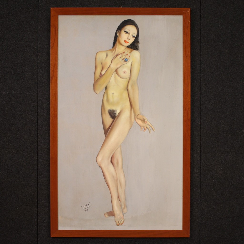 Italian Nude Painting Signed By Mario Vellani Marchi Dated 1969