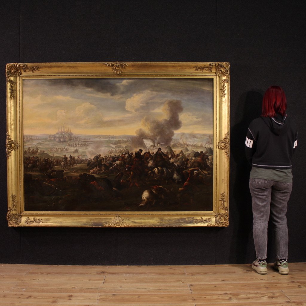 Grande peinture italienne du 18ème siècle, bataille entre chrétiens et ottomans-photo-2