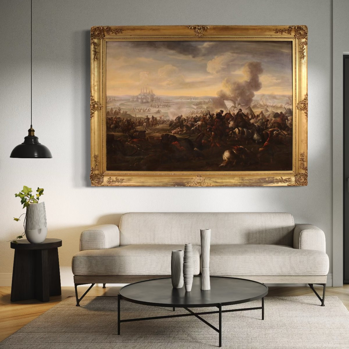 Grande peinture italienne du 18ème siècle, bataille entre chrétiens et ottomans-photo-3