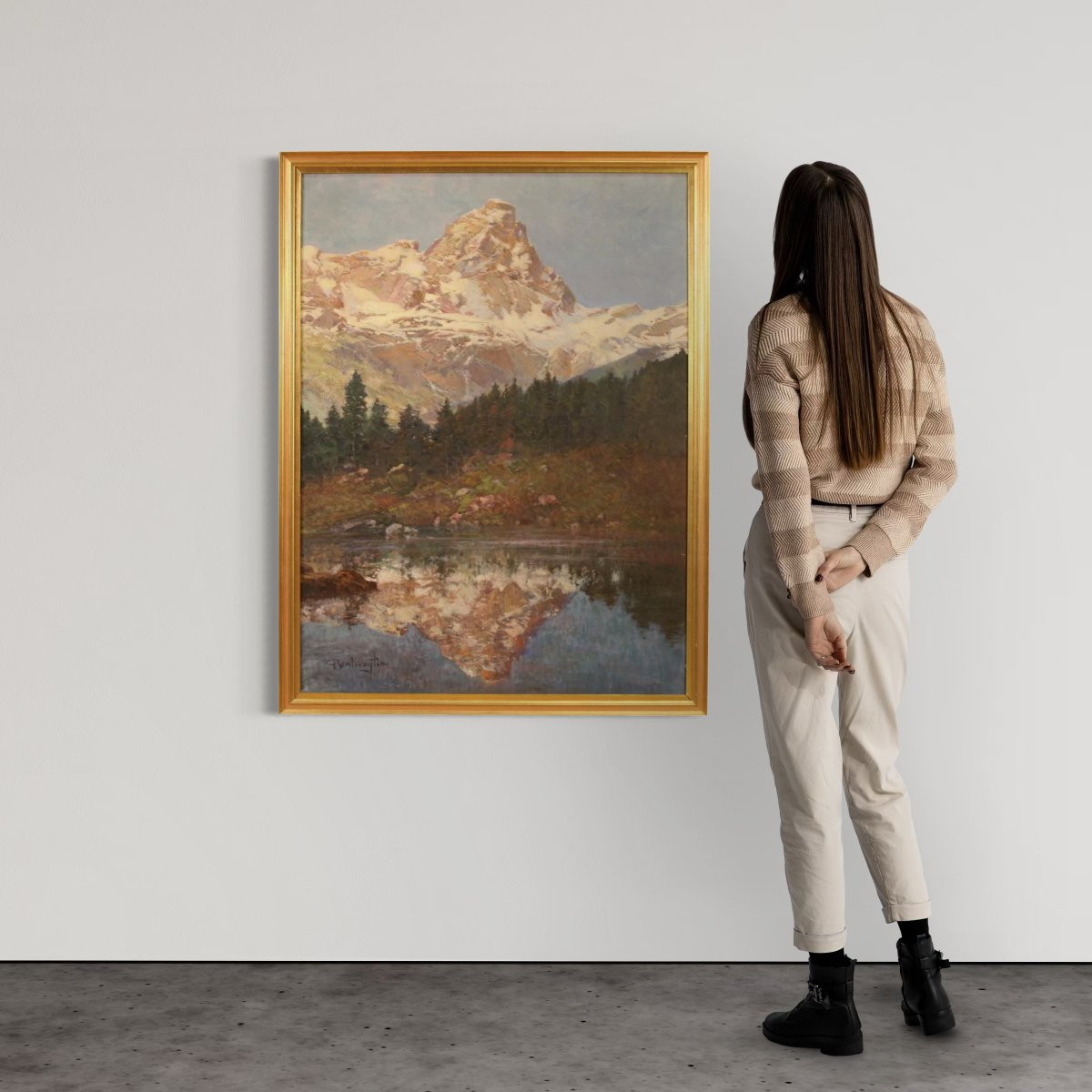 Peinture italienne de paysage signée C. Bentivoglio du 20ème siècle-photo-2