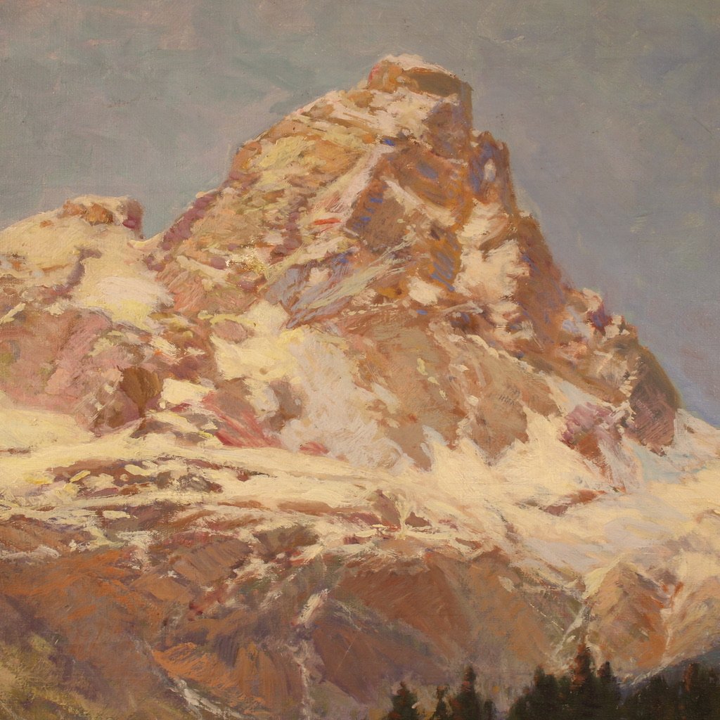 Peinture italienne de paysage signée C. Bentivoglio du 20ème siècle-photo-3