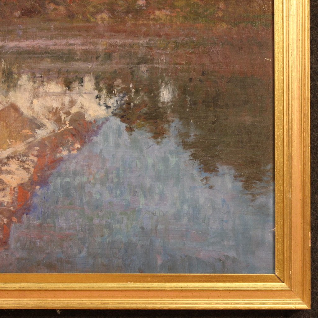 Peinture italienne de paysage signée C. Bentivoglio du 20ème siècle-photo-4