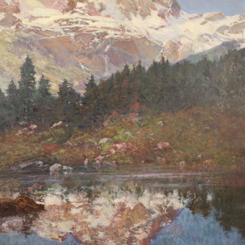 Peinture italienne de paysage signée C. Bentivoglio du 20ème siècle-photo-7
