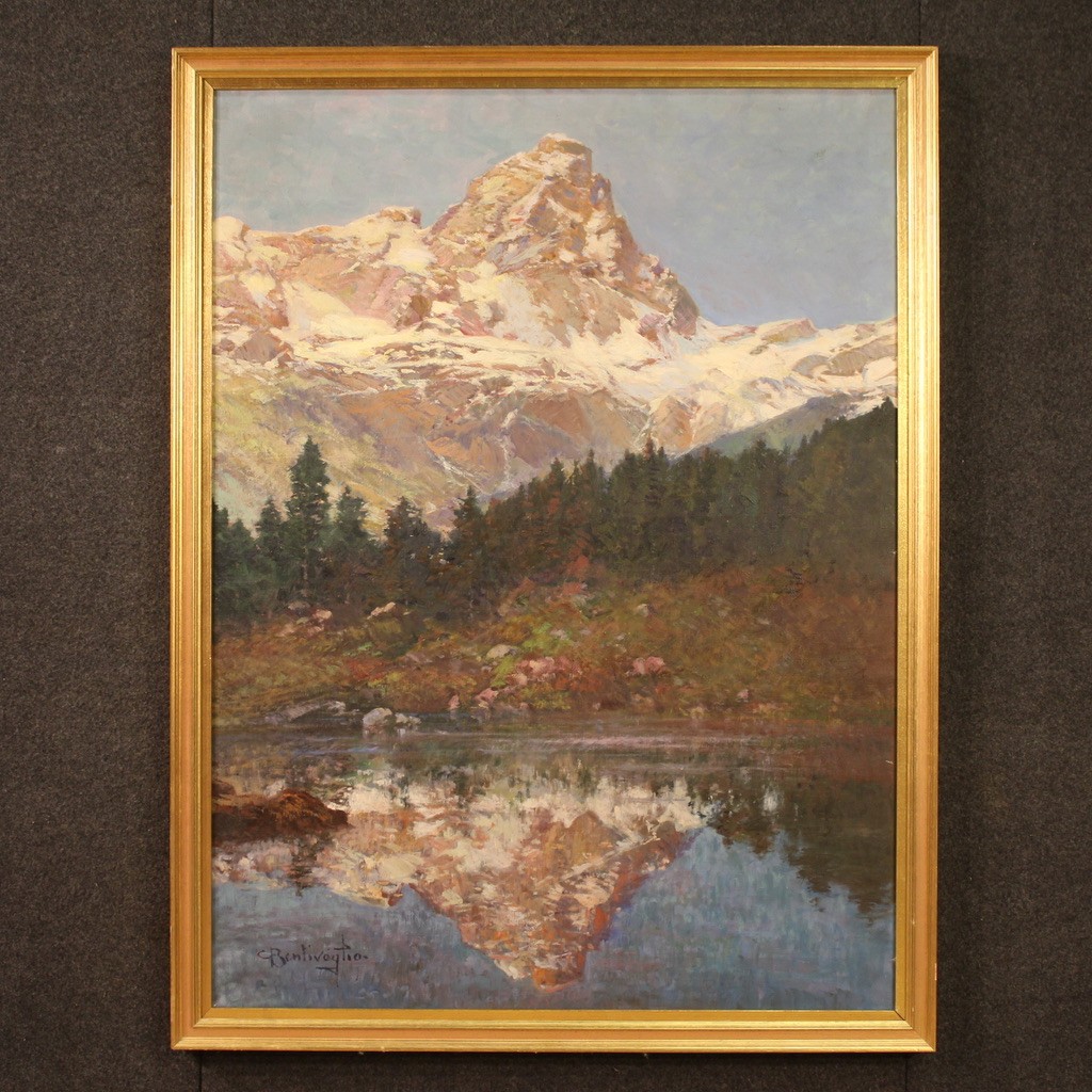 Peinture italienne de paysage signée C. Bentivoglio du 20ème siècle