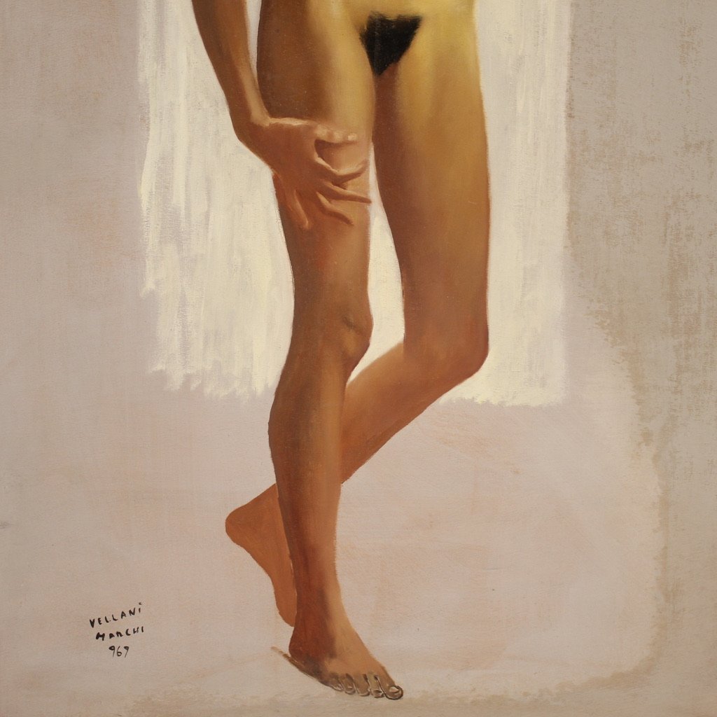 Italian Female Nude Painting Signed Vellani Marchi-photo-6