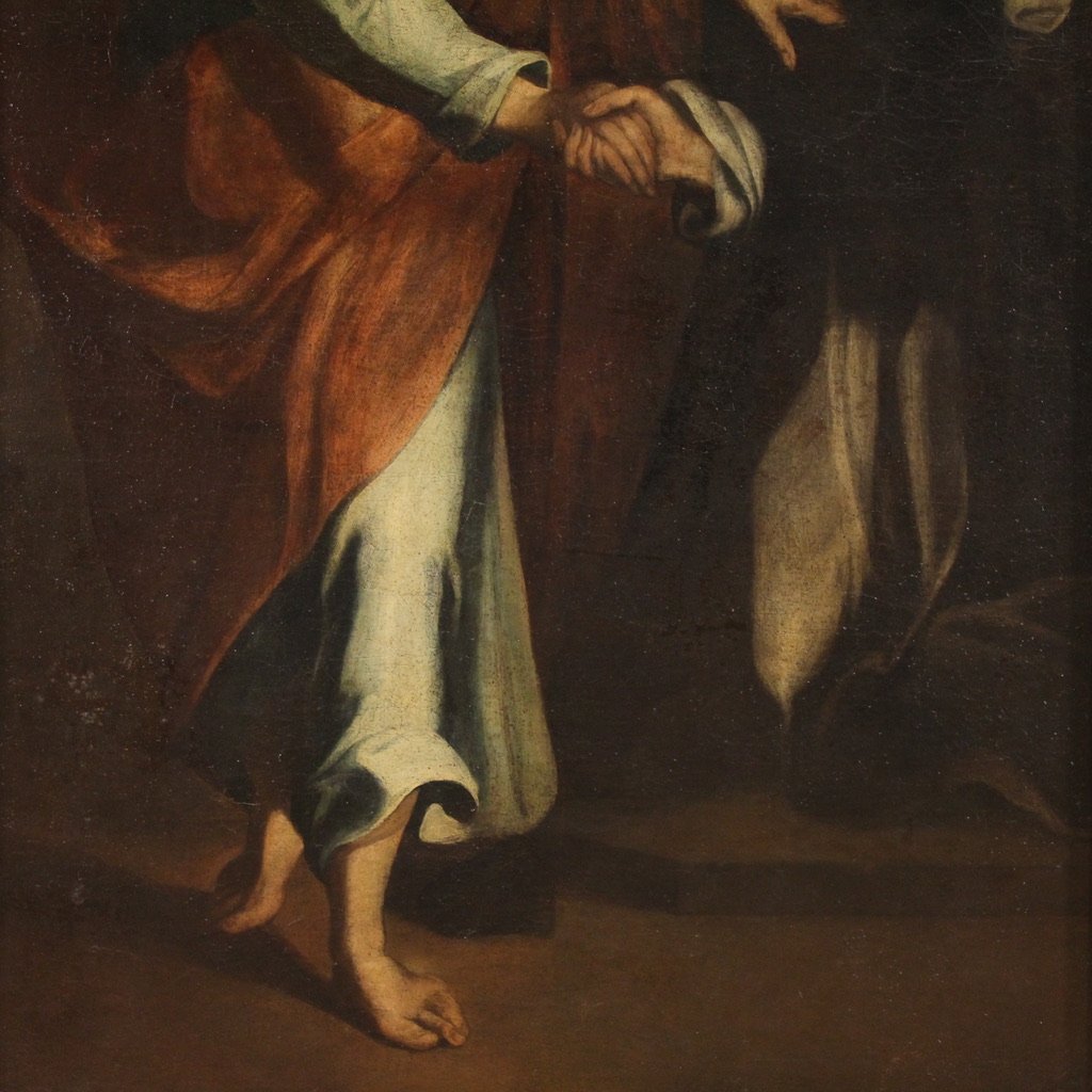 Grand tableau religieux du 17ème siècle, Le Christ apparaissant à sainte Catherine de Sienne-photo-4