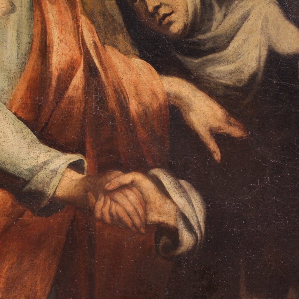 Grand tableau religieux du 17ème siècle, Le Christ apparaissant à sainte Catherine de Sienne-photo-4