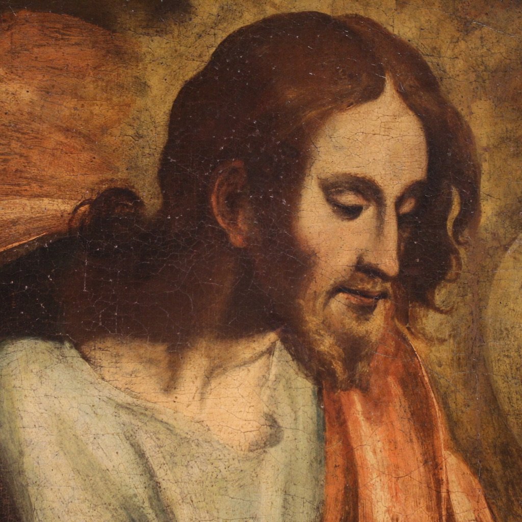 Grand tableau religieux du 17ème siècle, Le Christ apparaissant à sainte Catherine de Sienne-photo-7