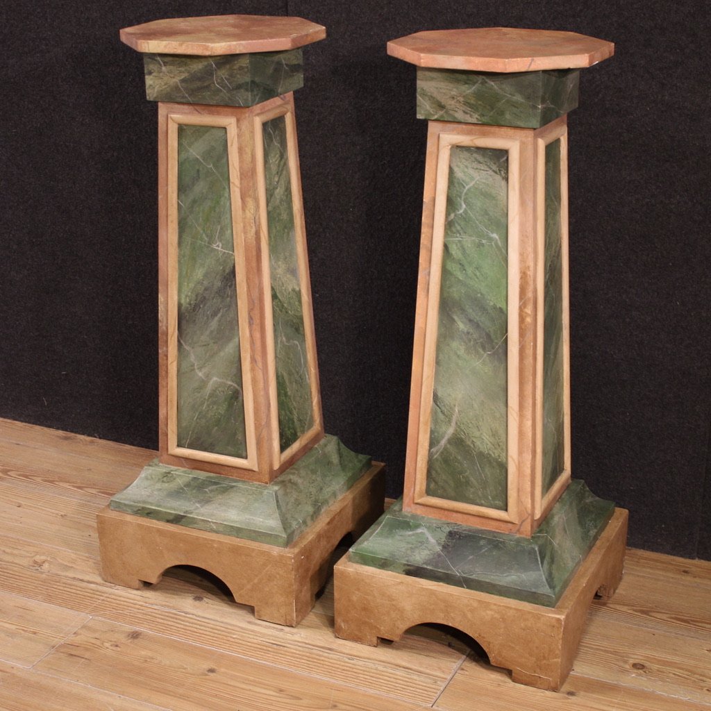 Paire de colonnes italiennes laquées du 20ème siècle-photo-1