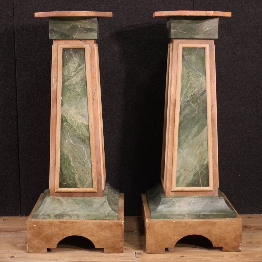 Paire de colonnes italiennes laquées du 20ème siècle-photo-3