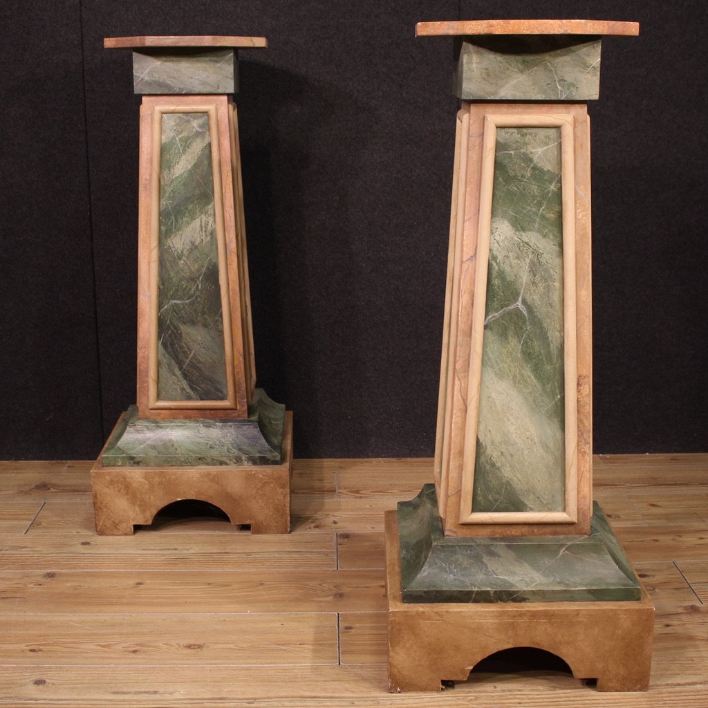 Paire de colonnes italiennes laquées du 20ème siècle-photo-4