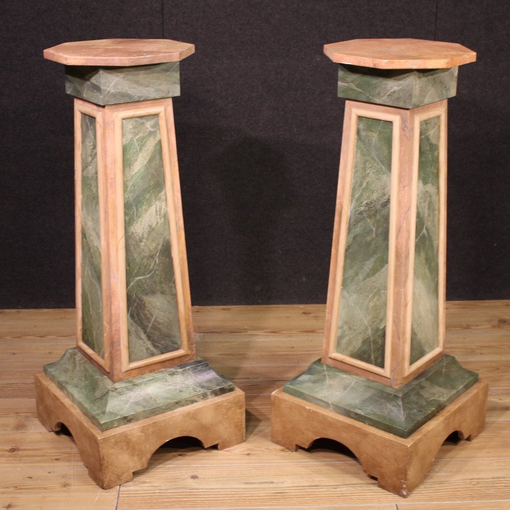 Paire de colonnes italiennes laquées du 20ème siècle-photo-7