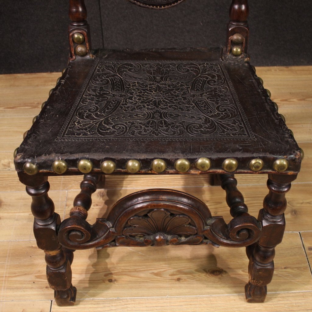 Pair Of 18th-century Antique Italian Leather Chairs-photo-4