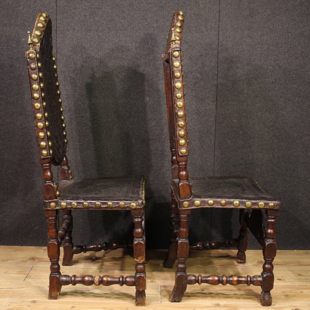 Pair Of 18th-century Antique Italian Leather Chairs-photo-1