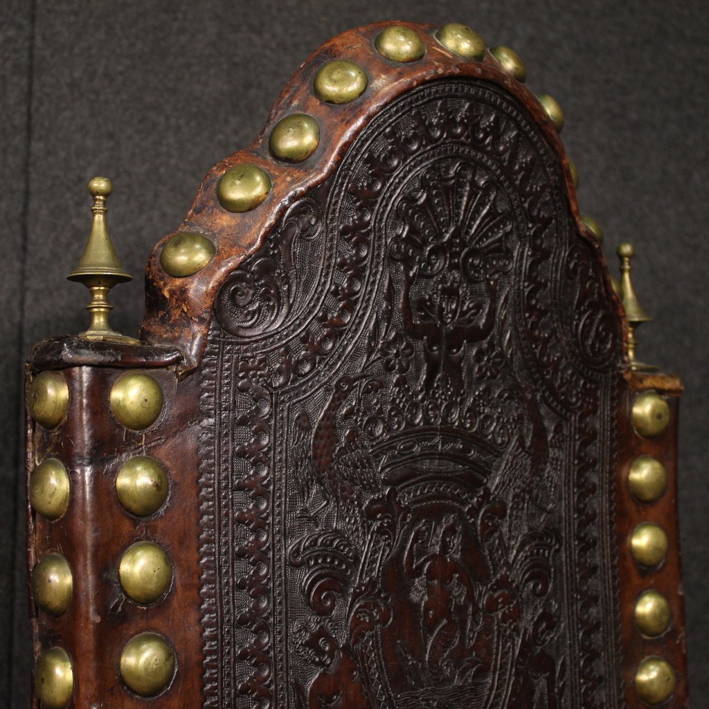 Pair Of 18th-century Antique Italian Leather Chairs-photo-2