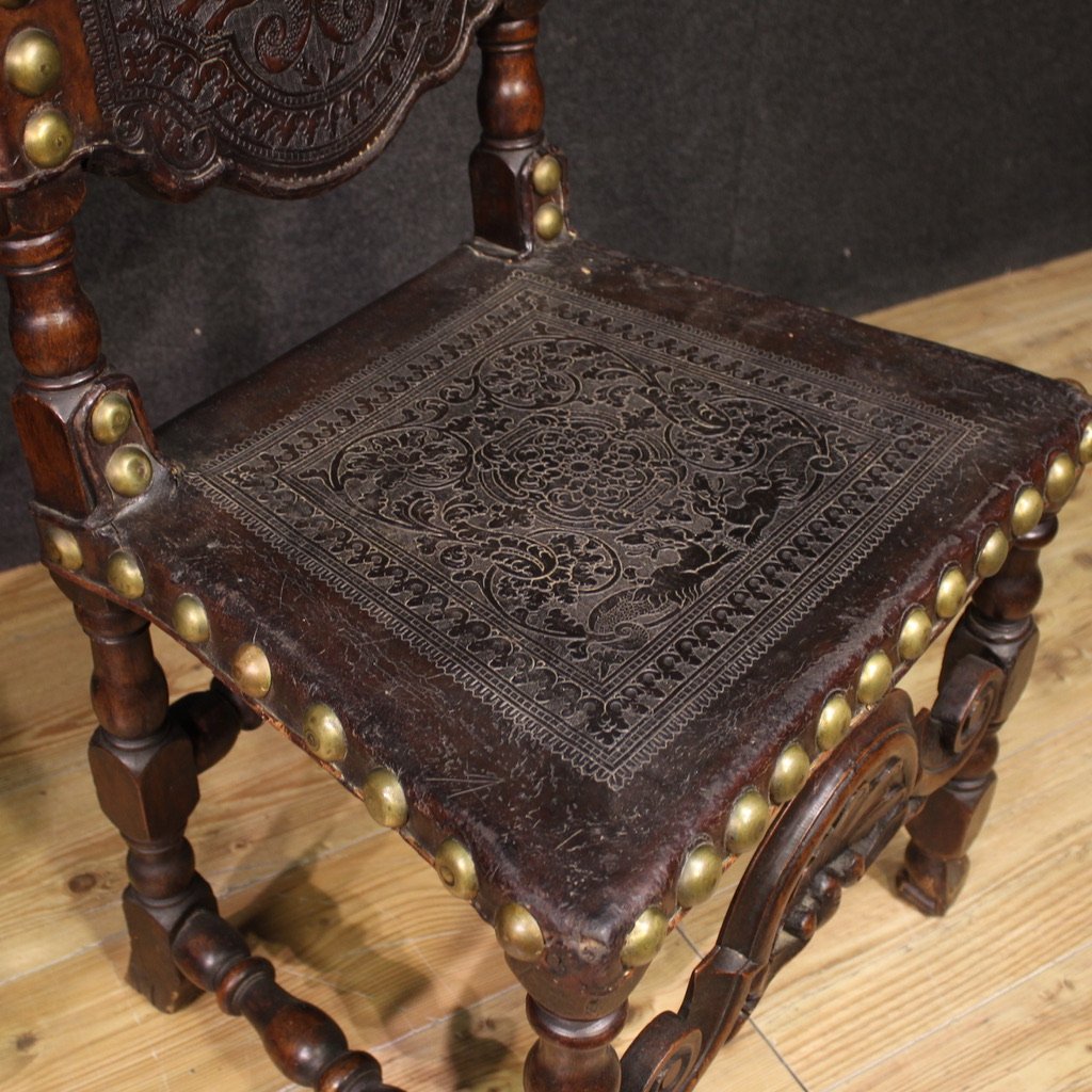 Pair Of 18th-century Antique Italian Leather Chairs-photo-3