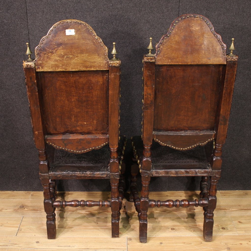 Pair Of 18th-century Antique Italian Leather Chairs-photo-4
