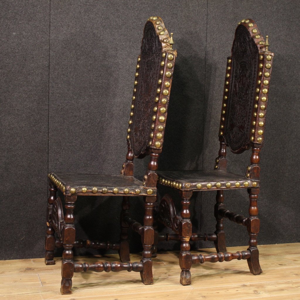 Pair Of 18th-century Antique Italian Leather Chairs-photo-5