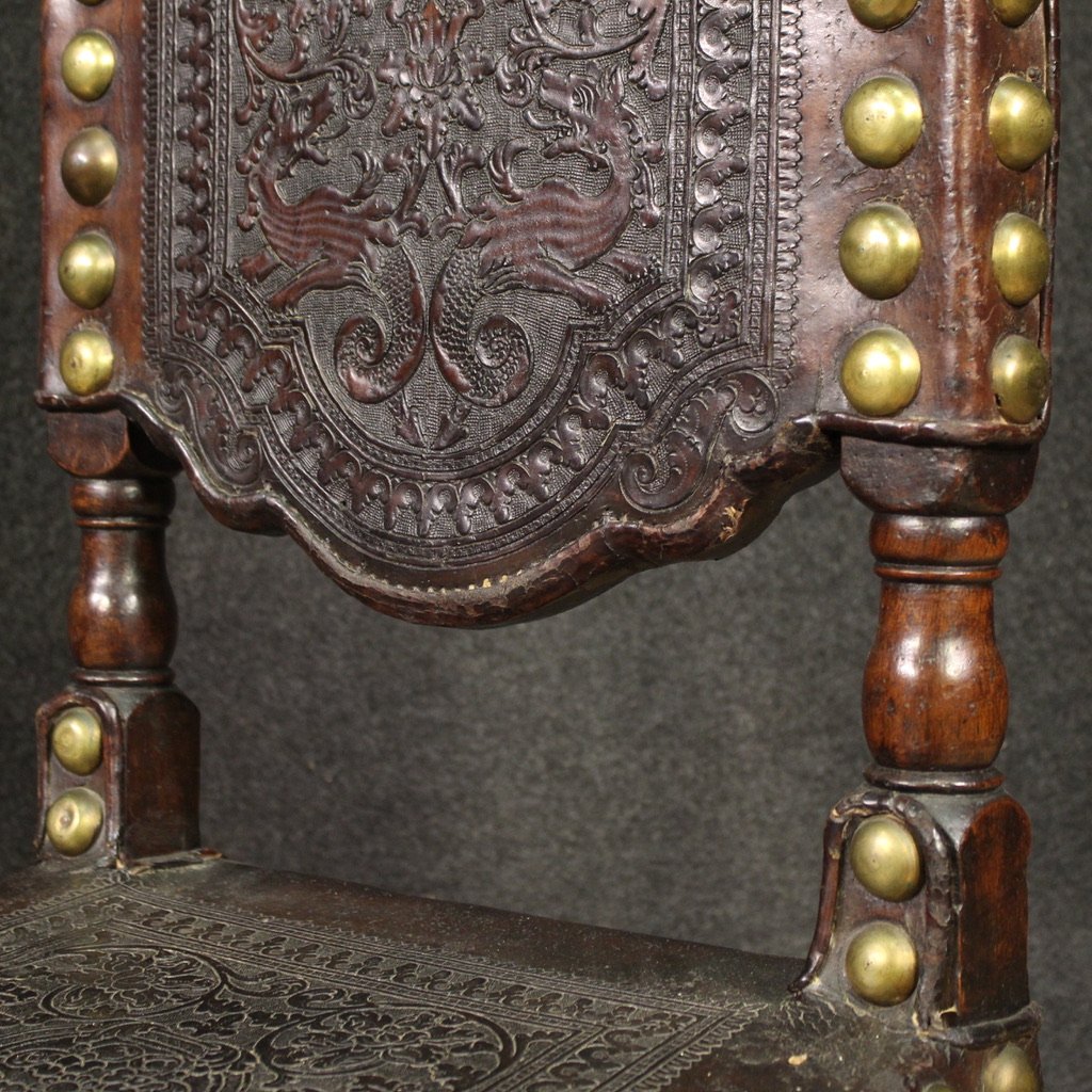 Pair Of 18th-century Antique Italian Leather Chairs-photo-7