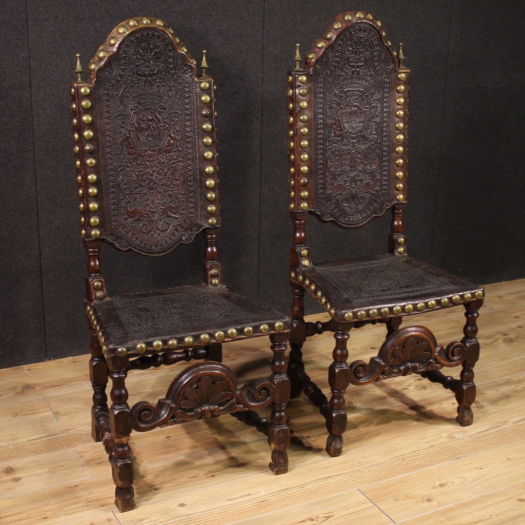 Pair Of 18th-century Antique Italian Leather Chairs