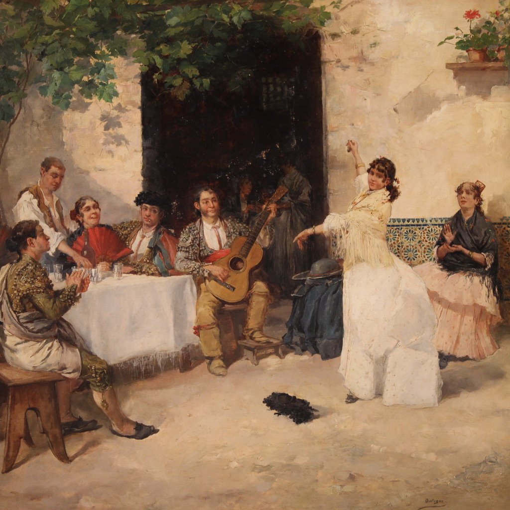 Spanish Painting With Flamenco Dancer, Signed Gallegos-photo-3