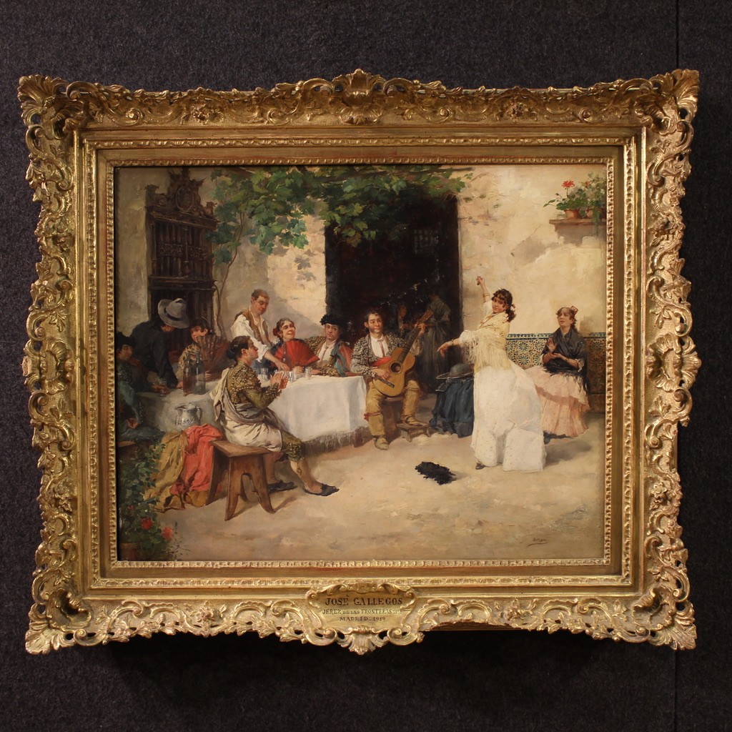 Spanish Painting With Flamenco Dancer, Signed Gallegos