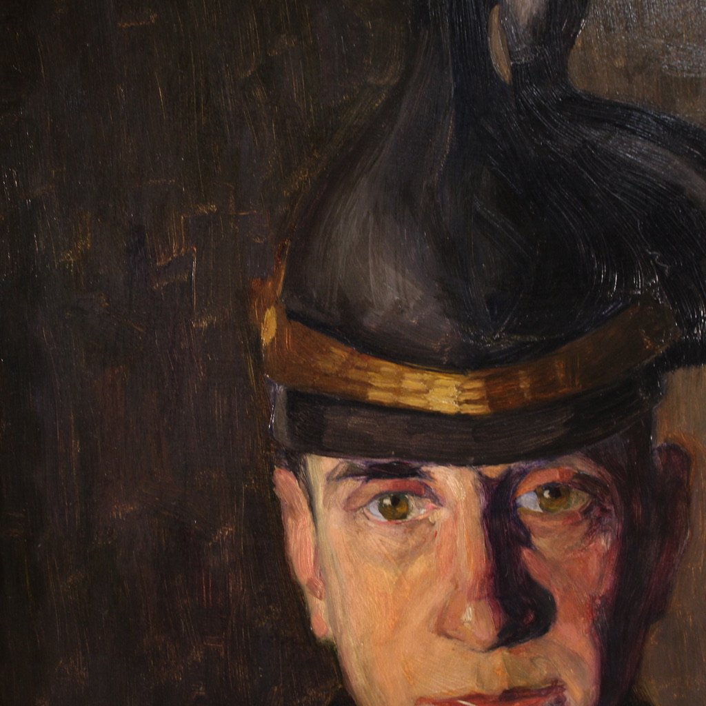Peinture Portrait d'un soldat signé Vass E. et daté 1915-photo-3