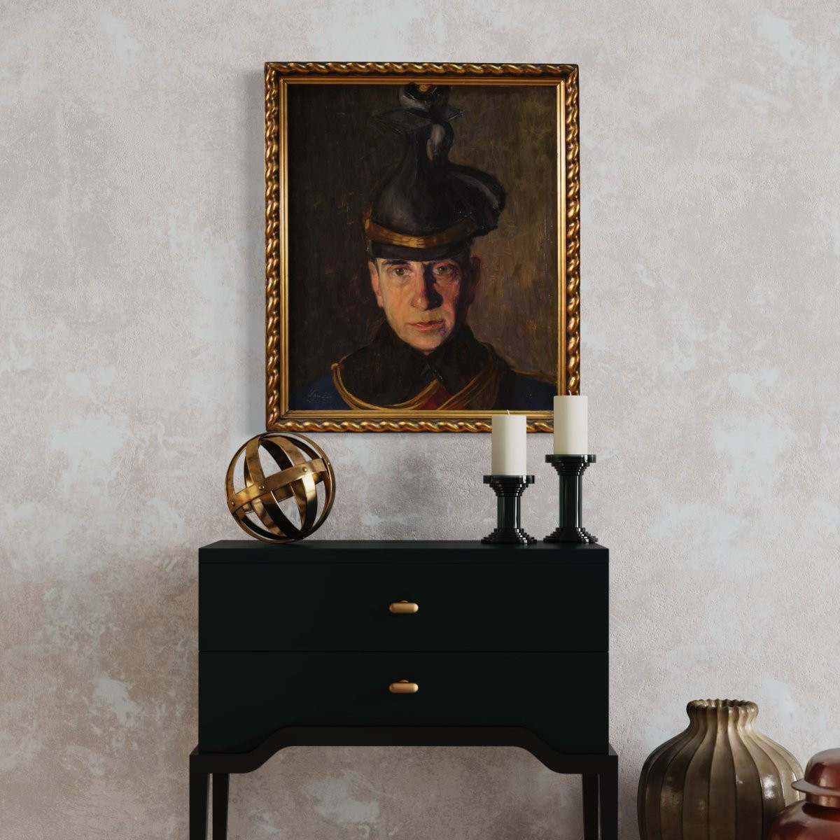 Peinture Portrait d'un soldat signé Vass E. et daté 1915-photo-1