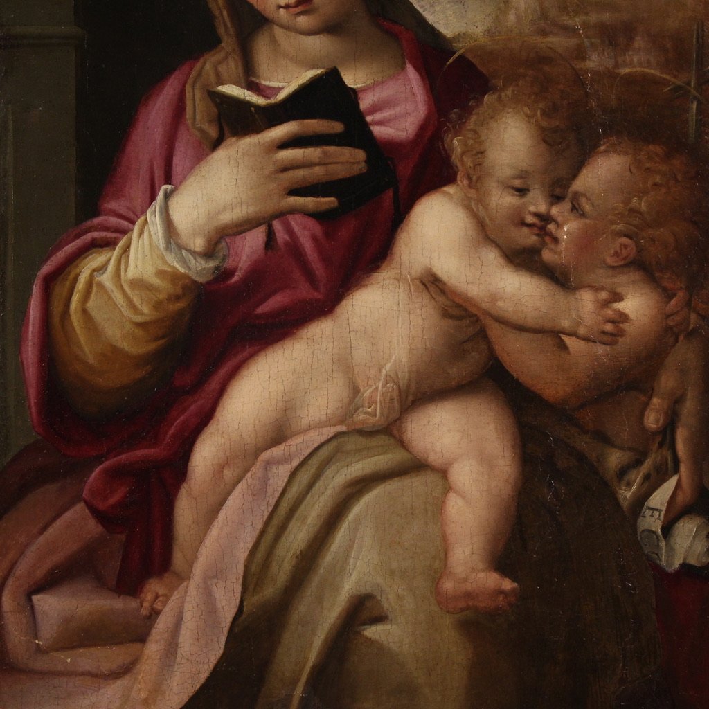 Peinture sur panneau du 16ème siècle, Vierge à l'Enfant avec Saint Jean-photo-4