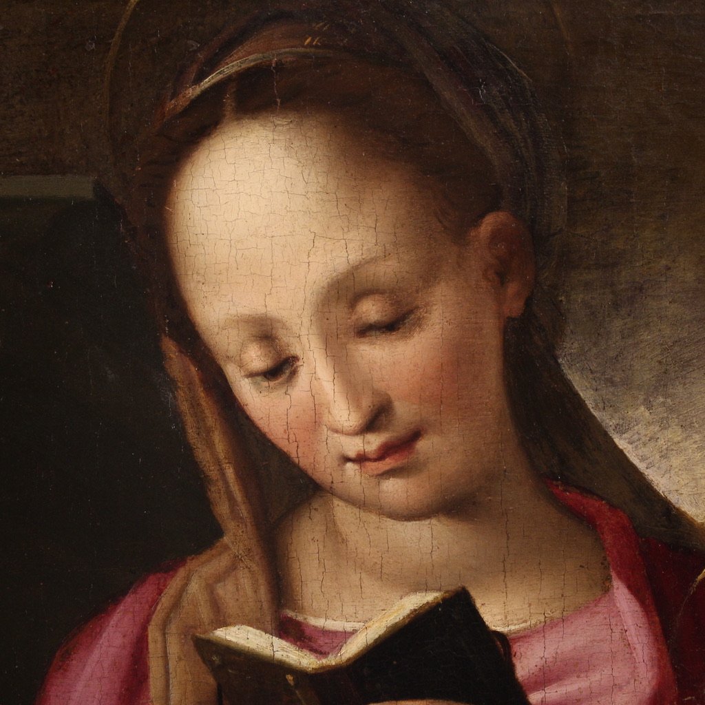 Peinture sur panneau du 16ème siècle, Vierge à l'Enfant avec Saint Jean-photo-2