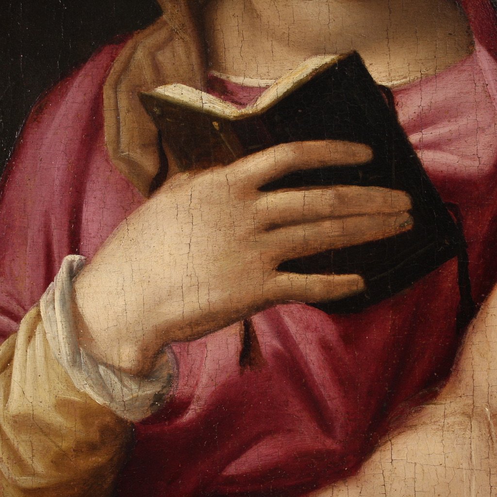 Peinture sur panneau du 16ème siècle, Vierge à l'Enfant avec Saint Jean-photo-4