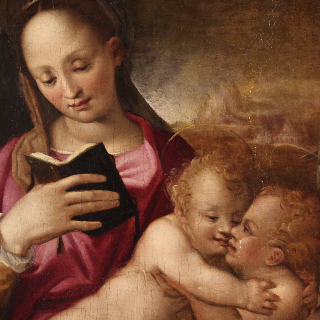Peinture sur panneau du 16ème siècle, Vierge à l'Enfant avec Saint Jean-photo-5