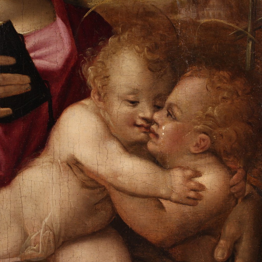 Peinture sur panneau du 16ème siècle, Vierge à l'Enfant avec Saint Jean-photo-7