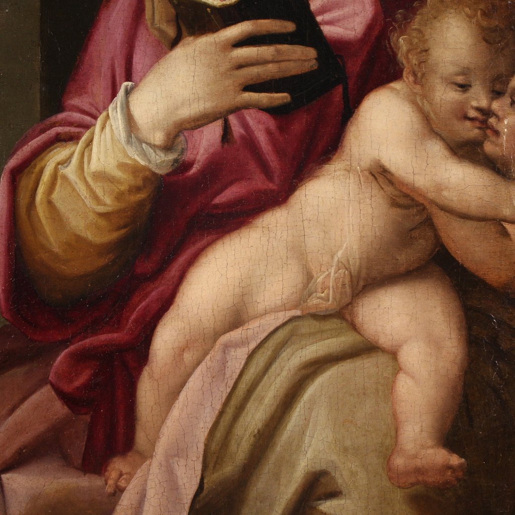 Peinture sur panneau du 16ème siècle, Vierge à l'Enfant avec Saint Jean-photo-8