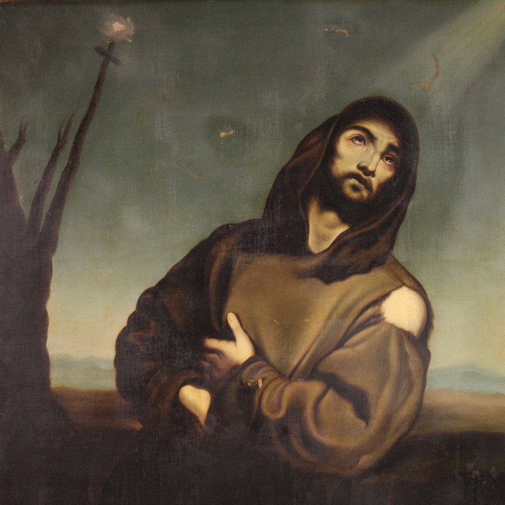 Great Religious Painting Signed And Dated 1865, Saint Francis-photo-2