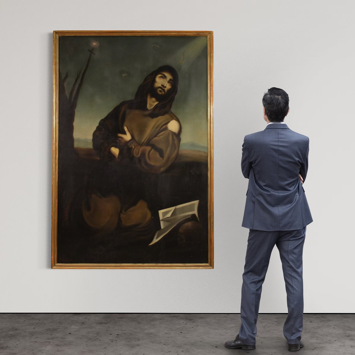 Great Religious Painting Signed And Dated 1865, Saint Francis-photo-3