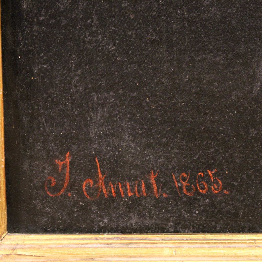 Great Religious Painting Signed And Dated 1865, Saint Francis-photo-1